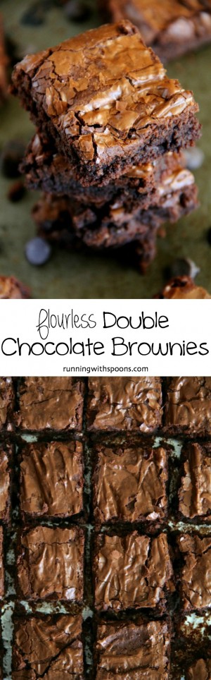 Flourless Double Chocolate Brownies Running With Spoons