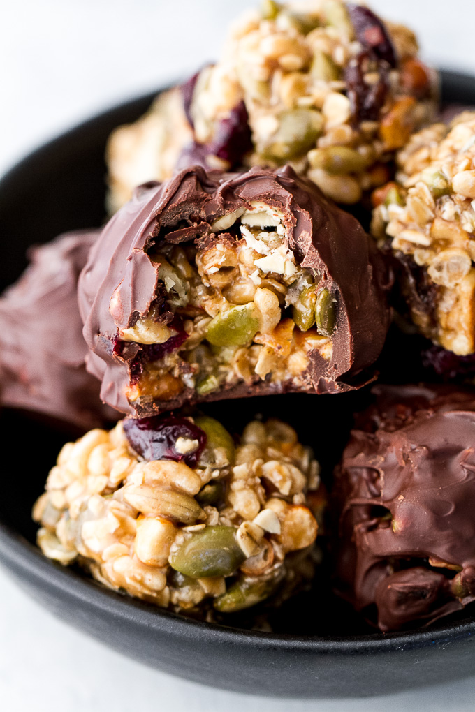 No Bake Sweet & Salty Trail Mix Bites | running with spoons