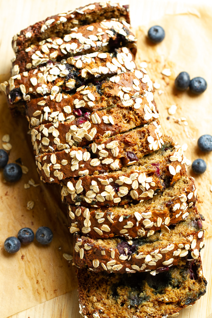 Healthy Blueberry Banana Bread | running with spoons