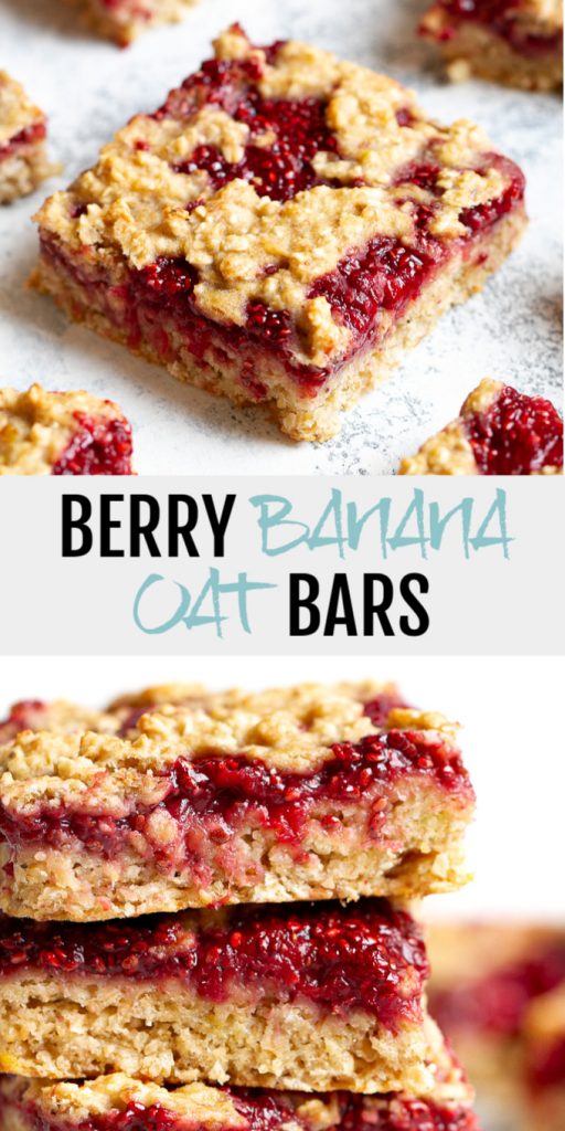 A collage of strawberry banana oat bars for Pinterest.